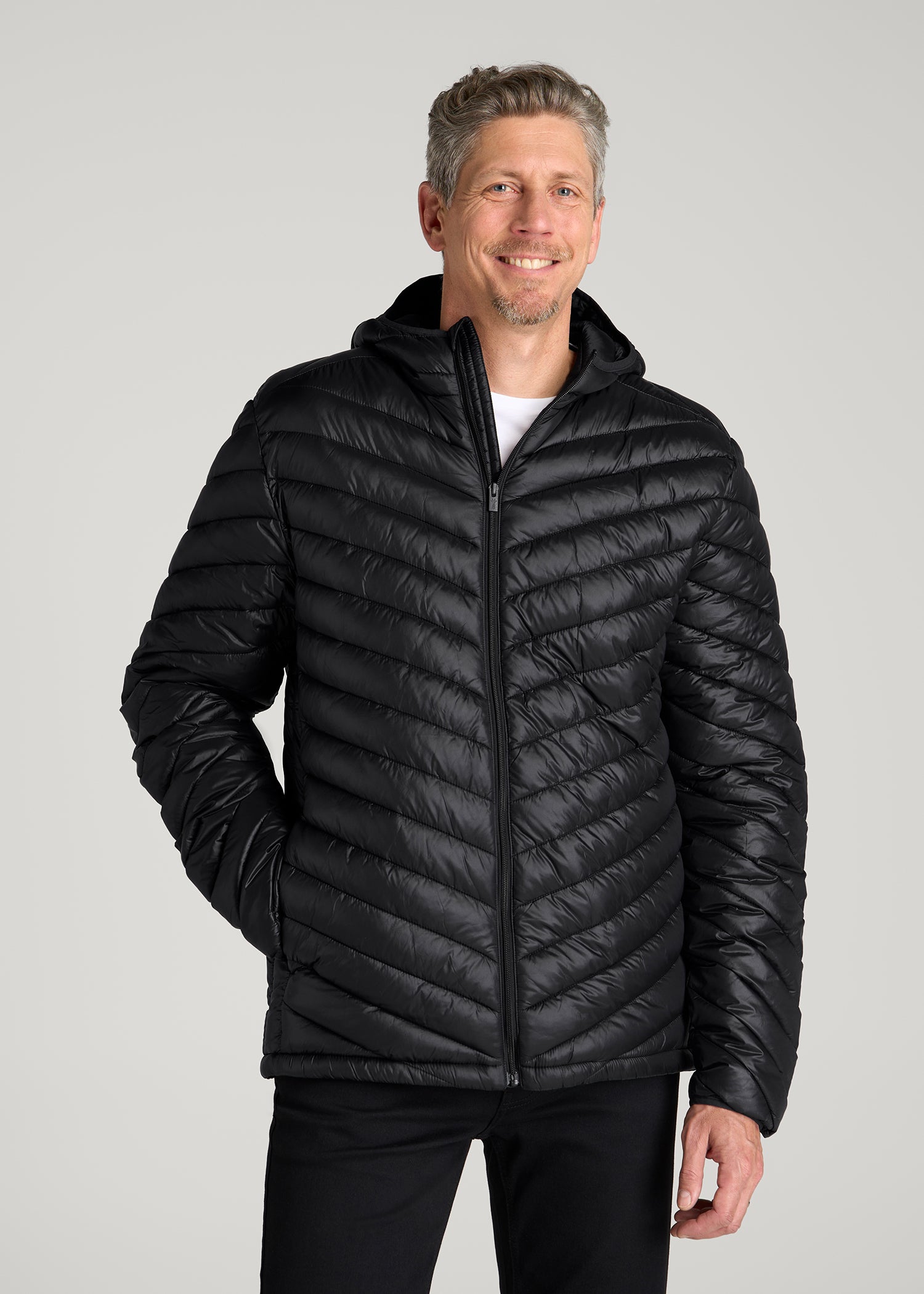 Packable Puffer Jacket for Tall Men in Black