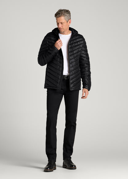 Packable Puffer Jacket for Tall Men in Black