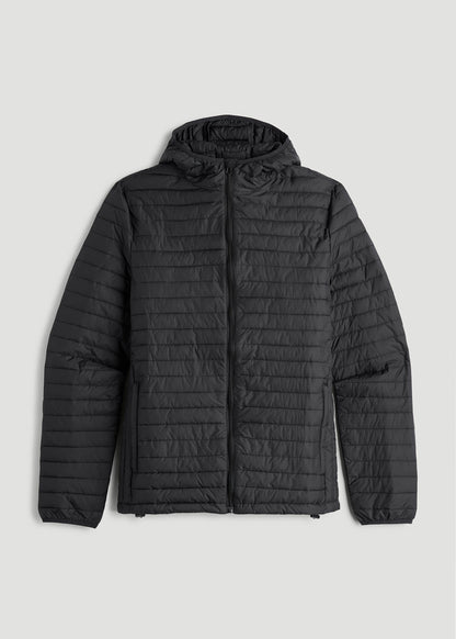 Packable Puffer Jacket for Tall Men in Black