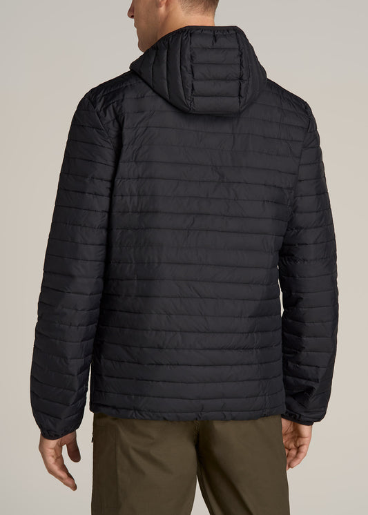 Tall Men's Packable Puffer Jacket in Black