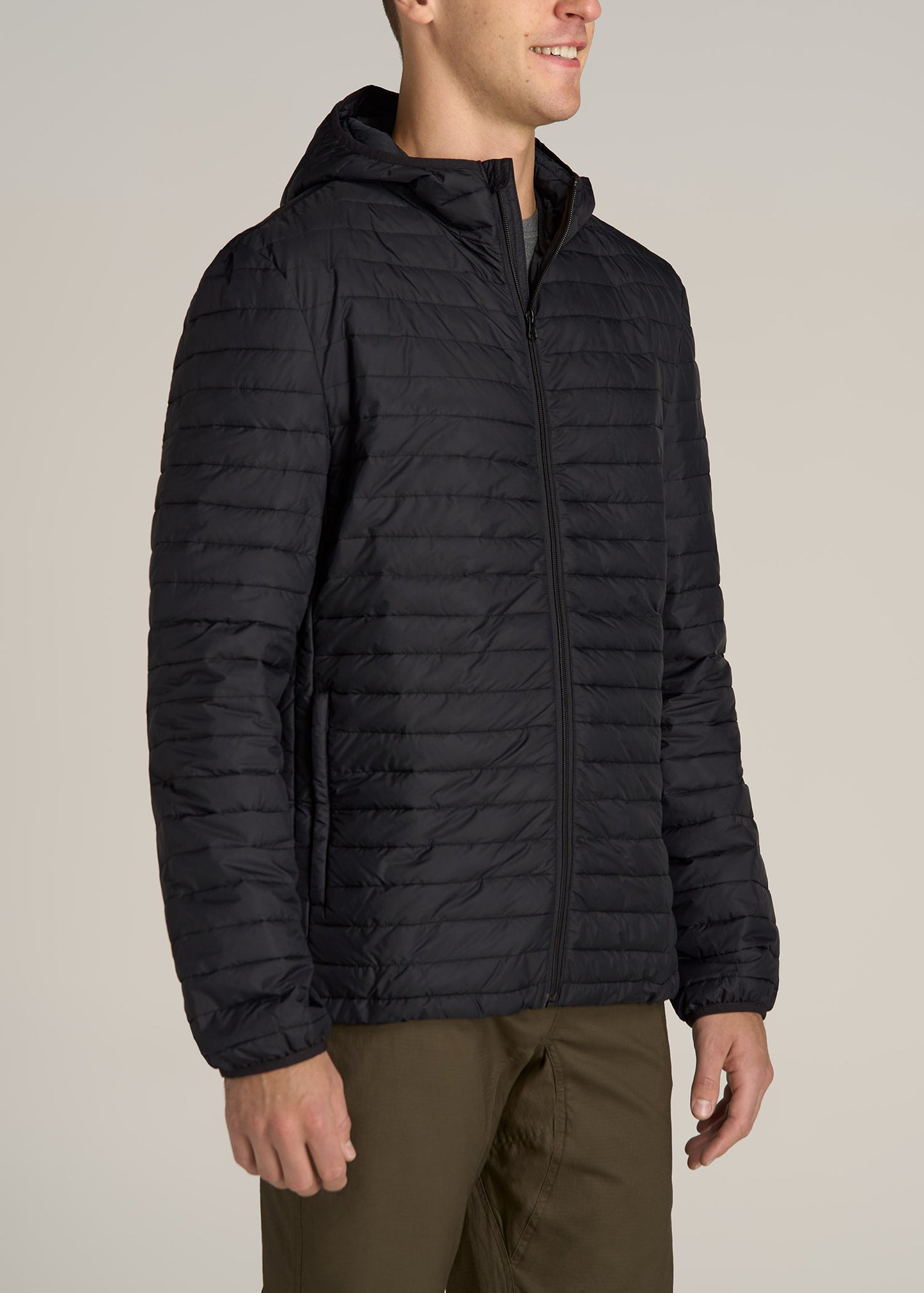 Tall Men's Packable Puffer Jacket in Black