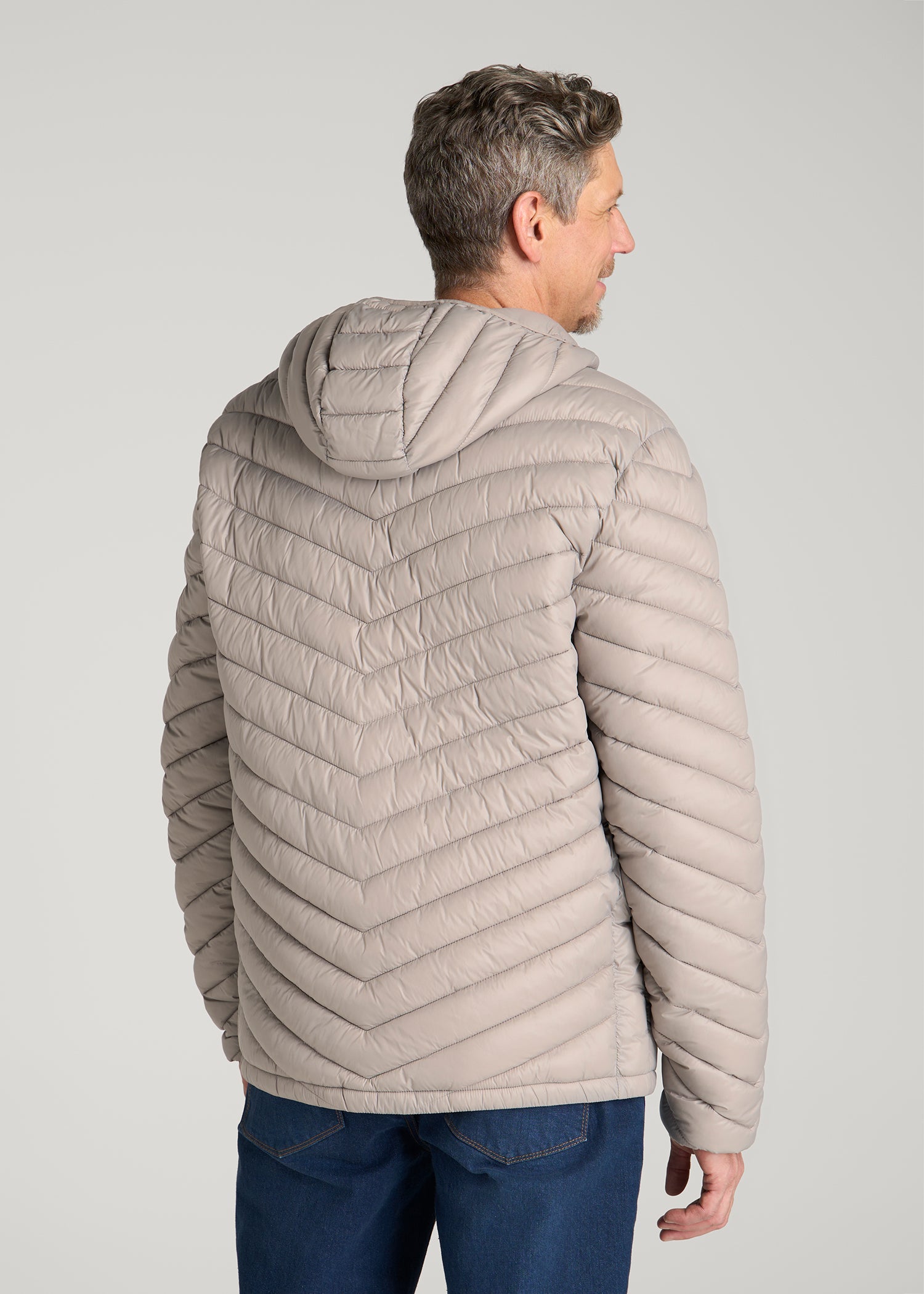 Packable Puffer Jacket for Tall Men in Moon Rock