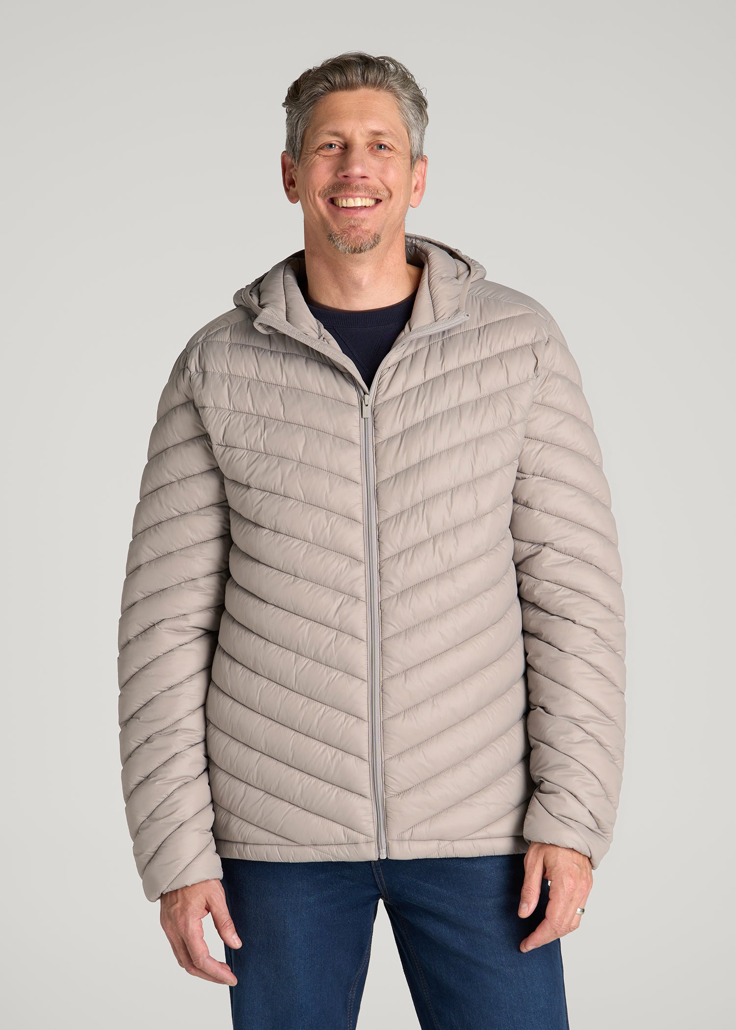 Packable Puffer Jacket for Tall Men in Moon Rock