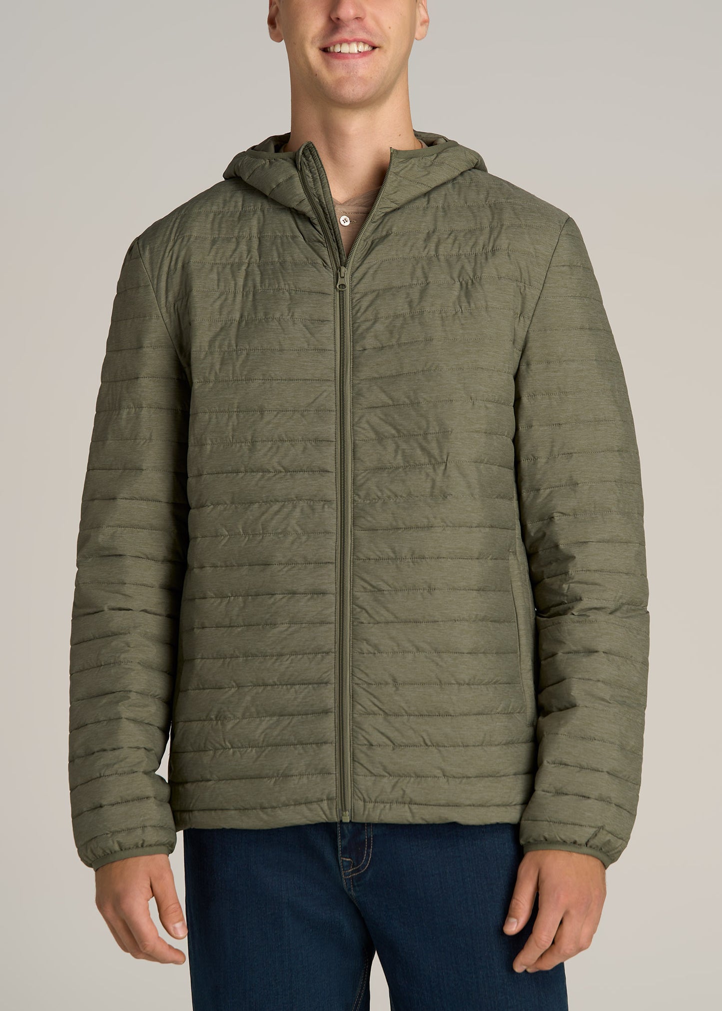 Tall Men's Packable Puffer Jacket in Olive Space Dye