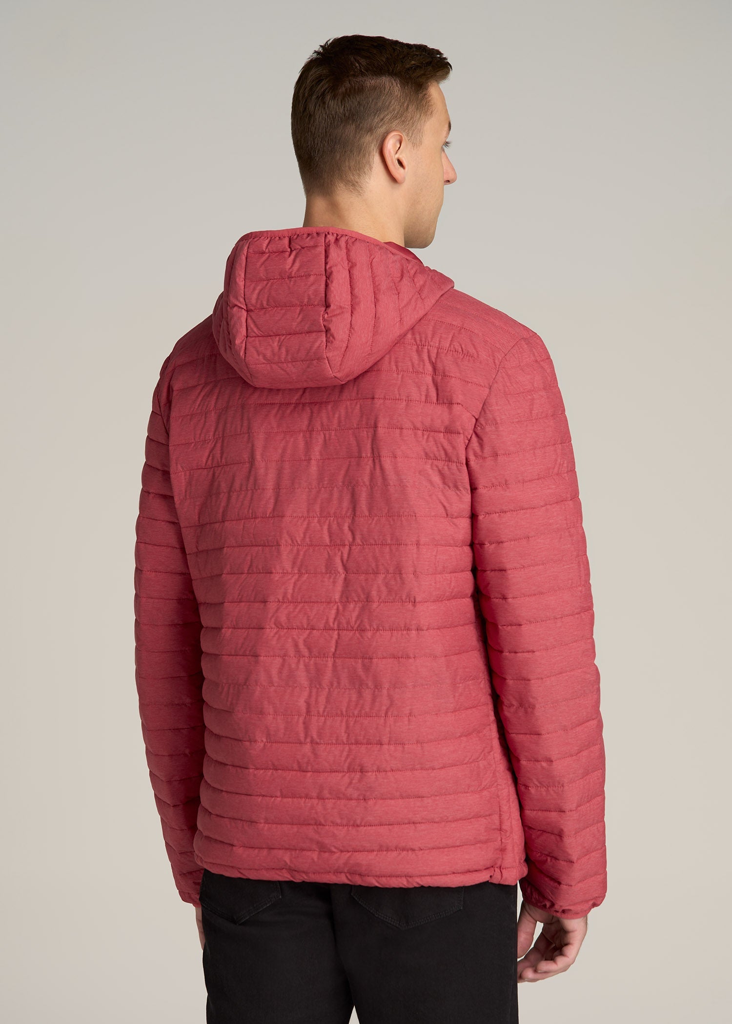 Packable Puffer Jacket for Tall Men in Red Space Dye