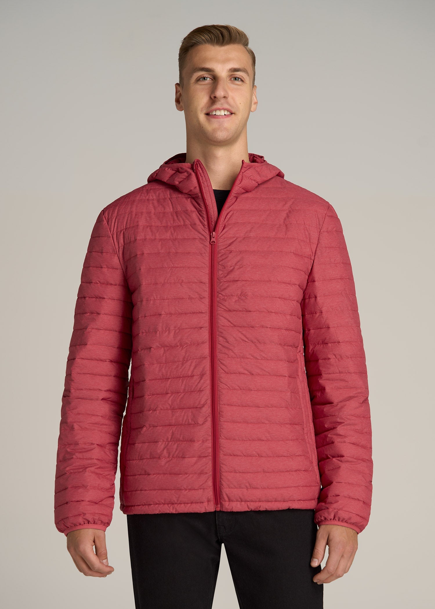 Packable Puffer Jacket for Tall Men in Red Space Dye