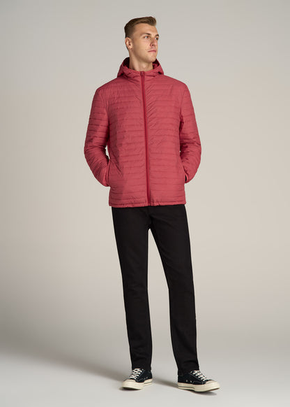 Packable Puffer Jacket for Tall Men in Red Space Dye