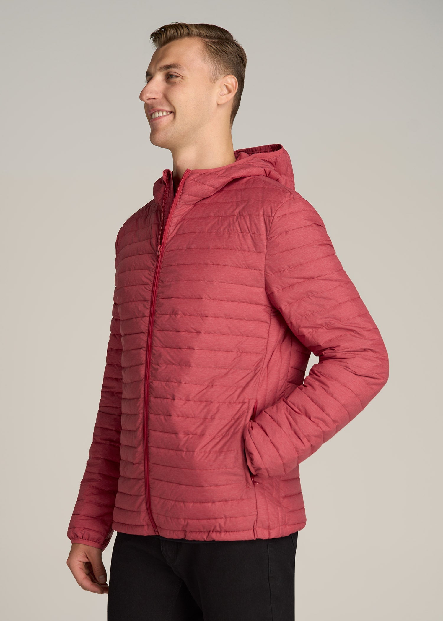 Packable Puffer Jacket for Tall Men in Red Space Dye