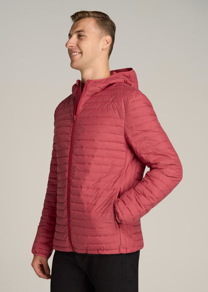 Packable Puffer Jacket for Tall Men in Red Space Dye