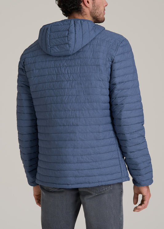 Tall Men's Packable Puffer Jacket in Steel Blue