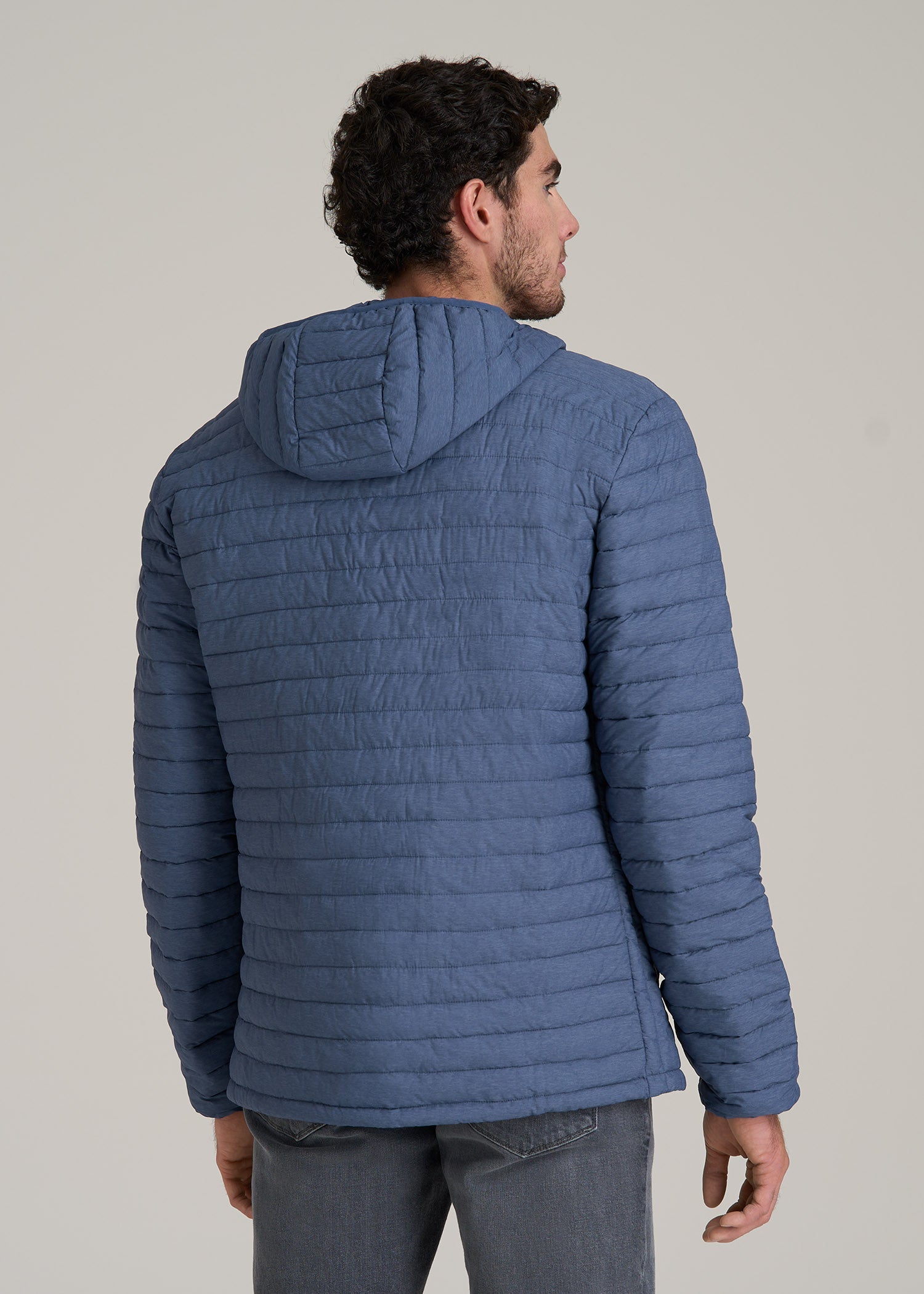 Packable Puffer Jacket for Tall Men in Steel Blue