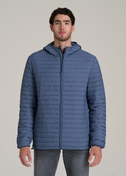 Packable Puffer Jacket for Tall Men in Steel Blue