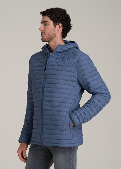 Packable Puffer Jacket for Tall Men in Steel Blue