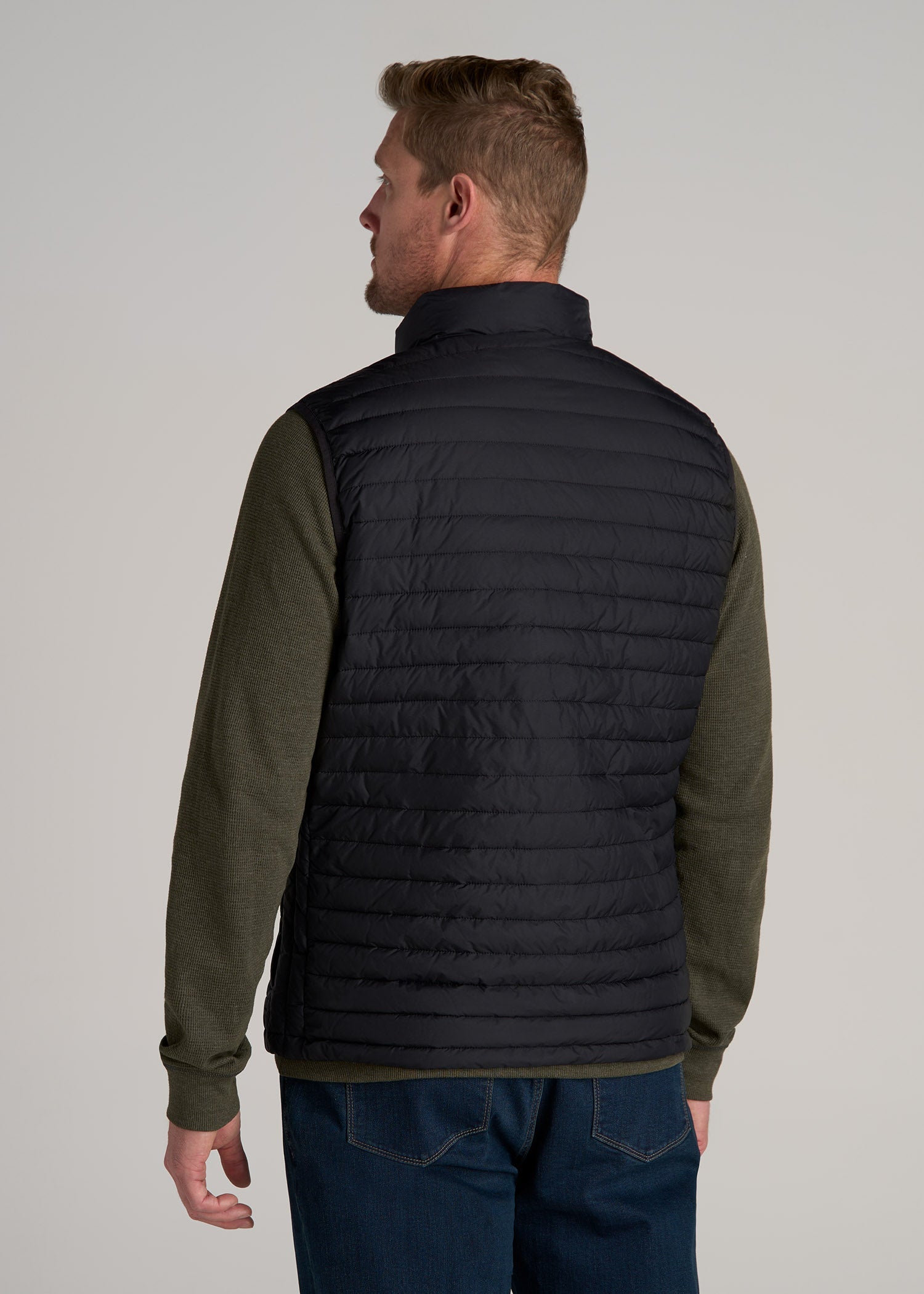 Packable Puffer Vest for Tall Men in Black
