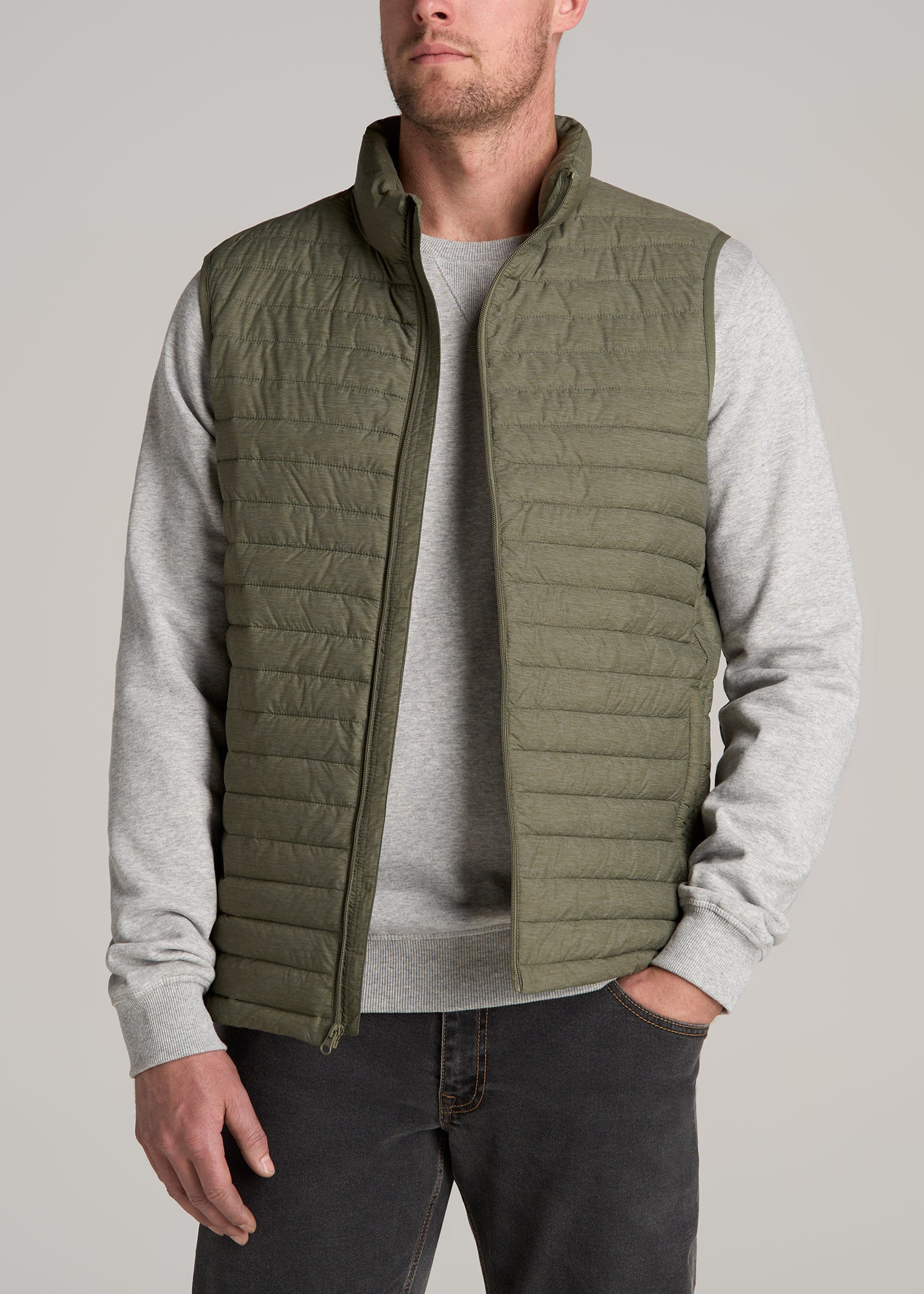 American-Tall-Men-Packable-Puffer-Vest-Olive-front