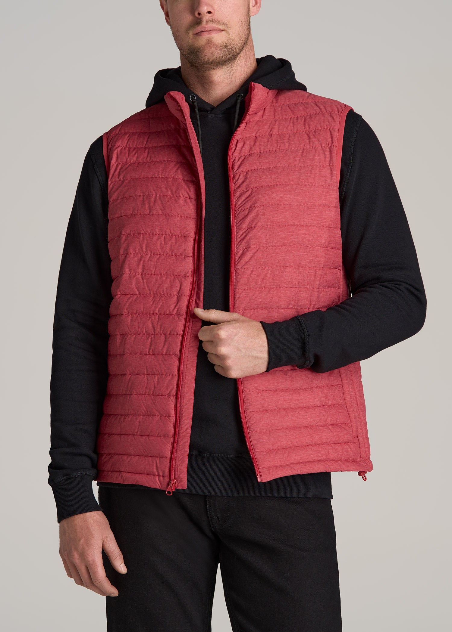 American-Tall-Men-Packable-Puffer-Vest-Red-Space-Dye-front