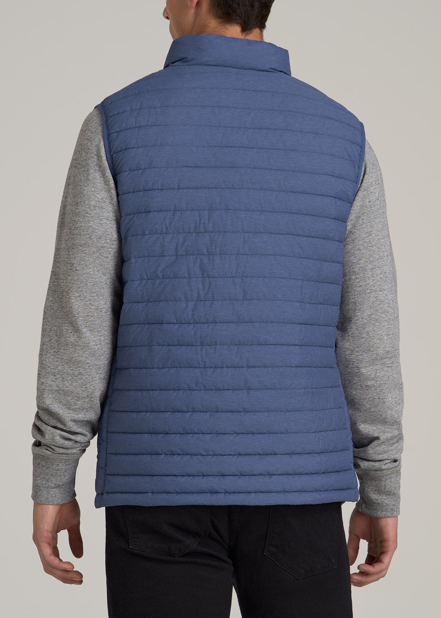 Tall Men's Packable Puffer Vest in Steel Blue