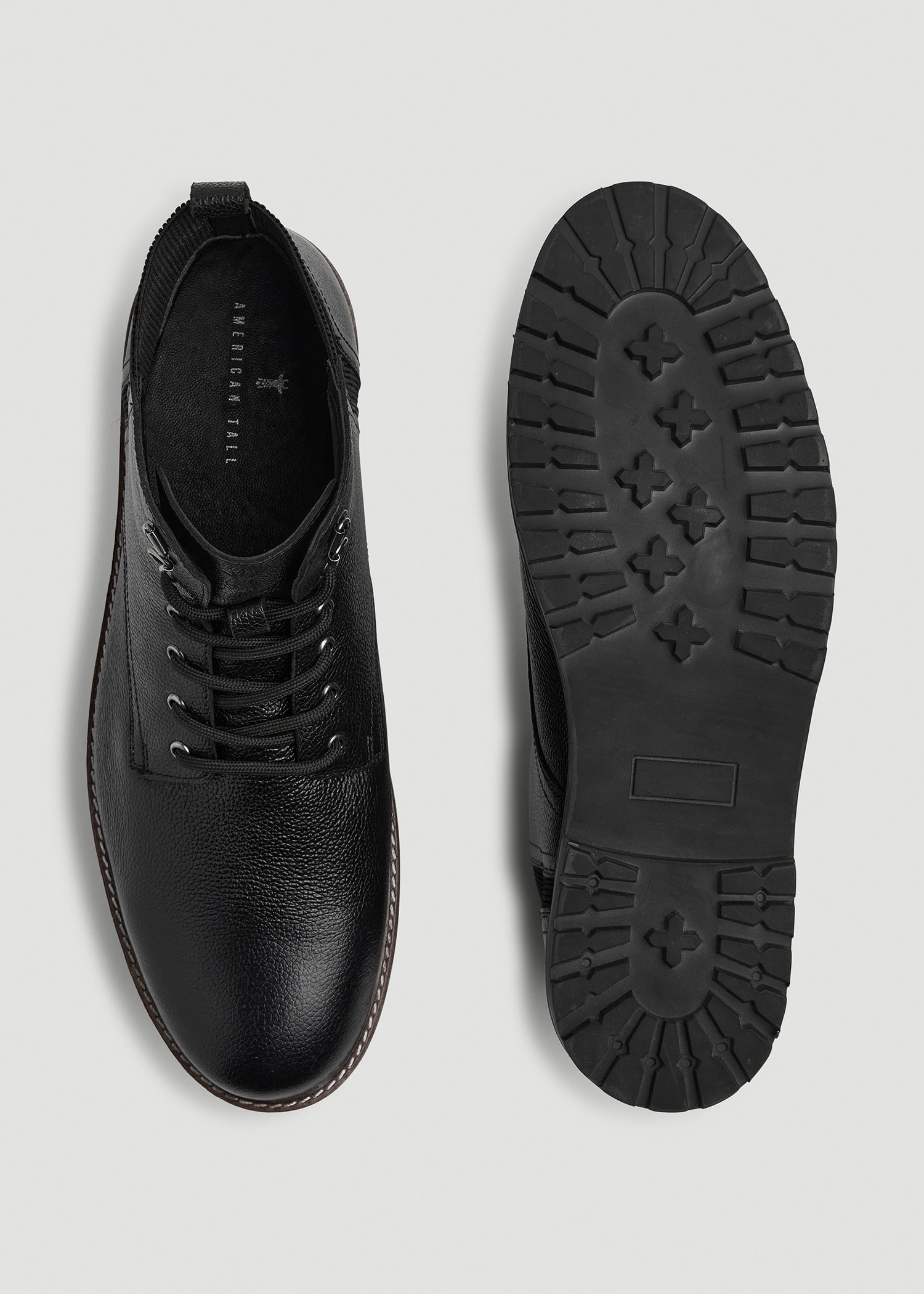 Pebbled Leather Lace-Up Boots for Tall Men in Black