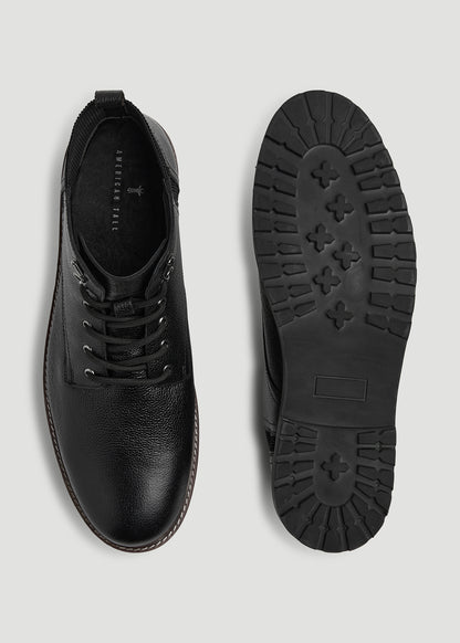 Pebbled Leather Lace-Up Boots for Tall Men in Black