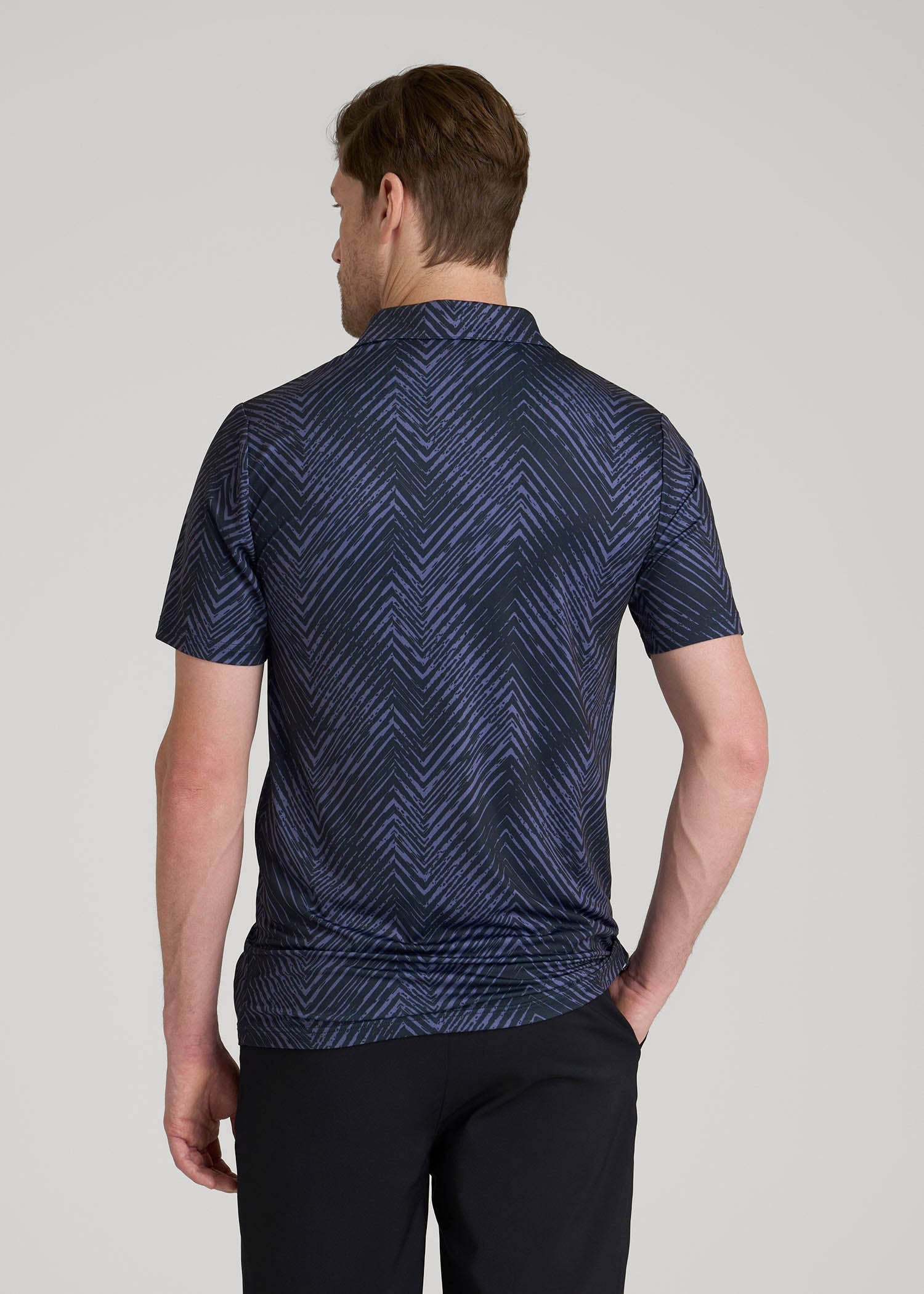 Golf Performance Polo Shirt for Tall Men in Future Dusk Chevron