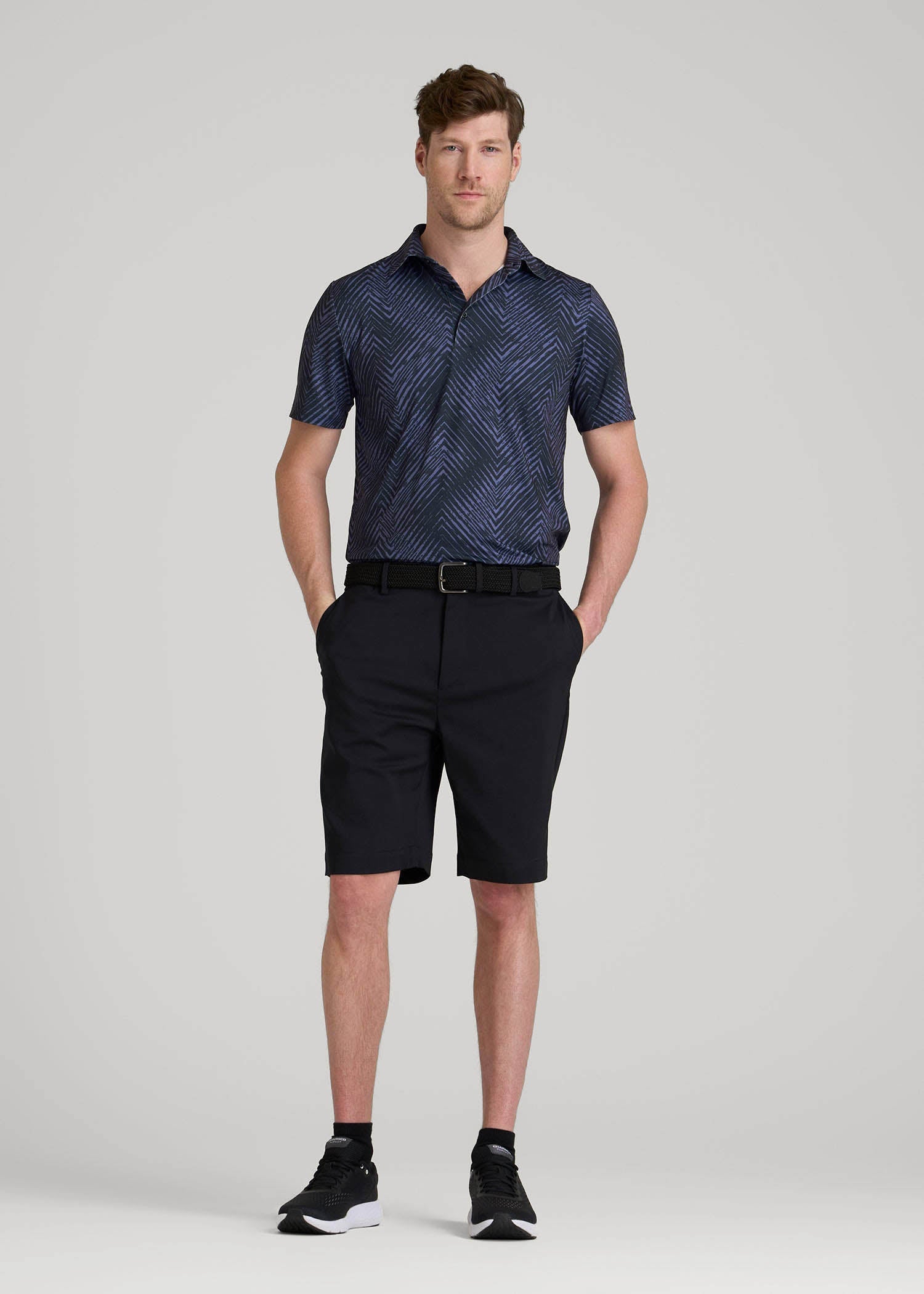 Golf Performance Polo Shirt for Tall Men in Future Dusk Chevron