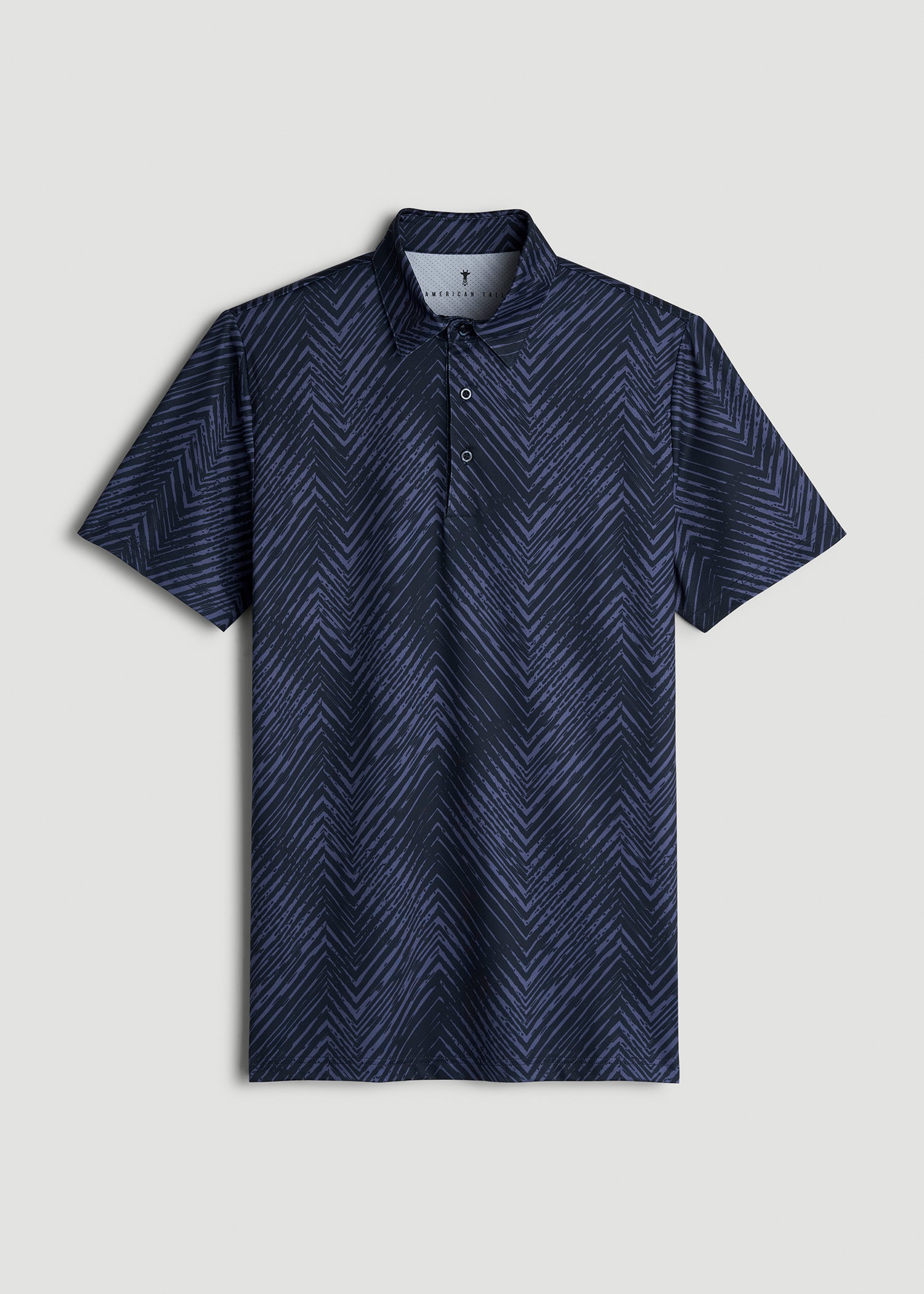 Golf Performance Polo Shirt for Tall Men in Future Dusk Chevron