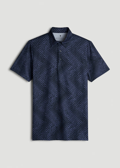 Golf Performance Polo Shirt for Tall Men in Future Dusk Chevron