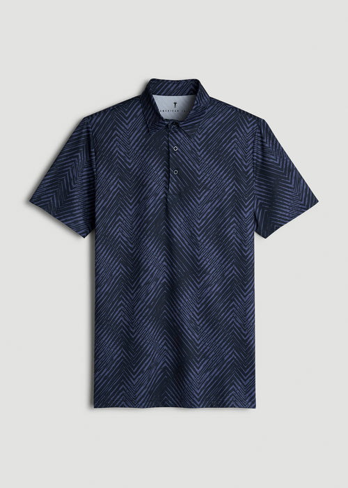Golf Performance Polo Shirt for Tall Men in Future Dusk Chevron