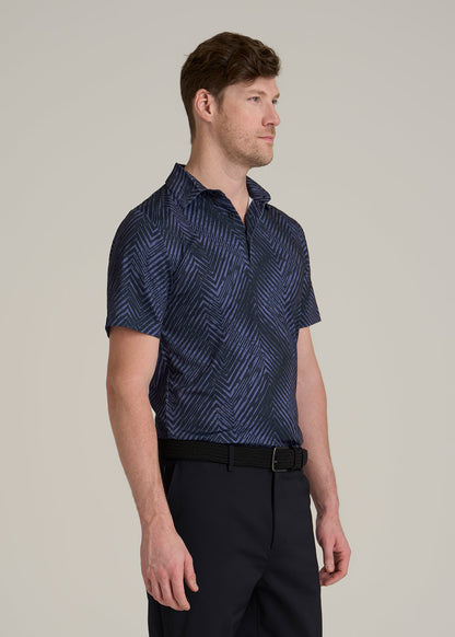 Golf Performance Polo Shirt for Tall Men in Future Dusk Chevron