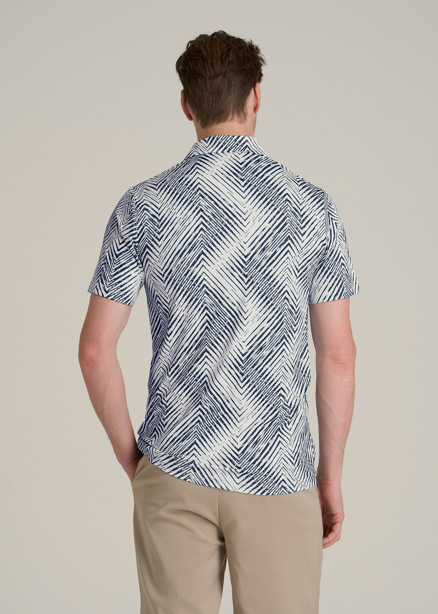 Golf Performance Polo Shirt for Tall Men in Navy Chevron