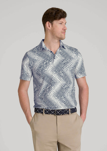 Golf Performance Polo Shirt for Tall Men in Navy Chevron