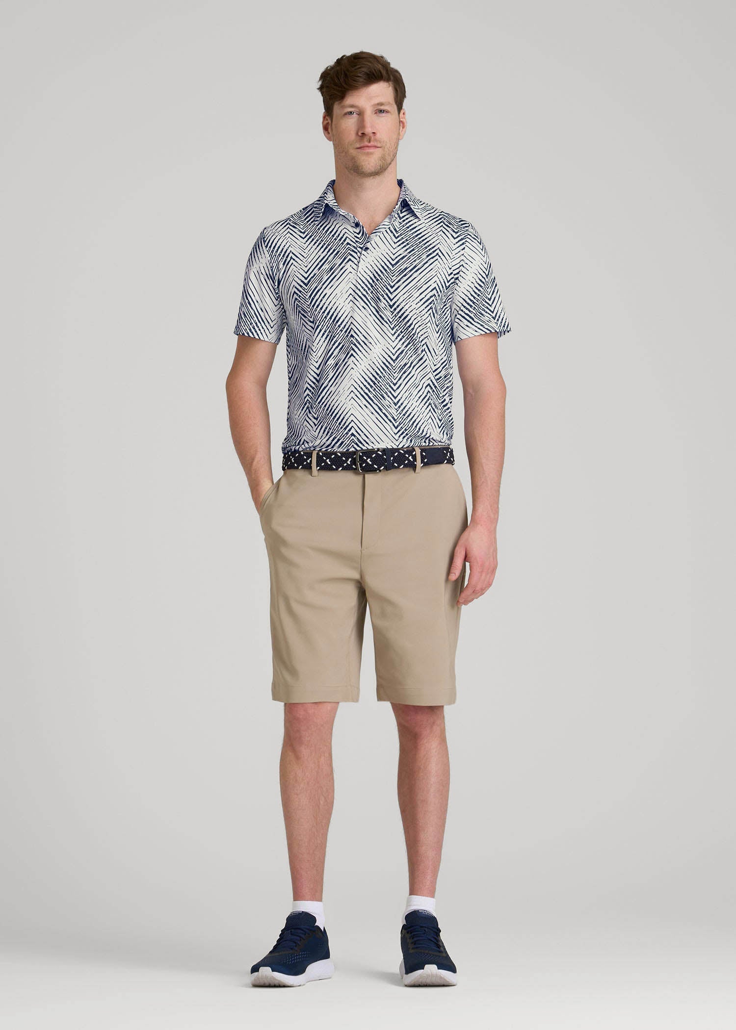Golf Performance Polo Shirt for Tall Men in Navy Chevron