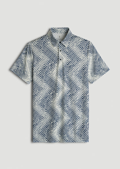 Golf Performance Polo Shirt for Tall Men in Navy Chevron