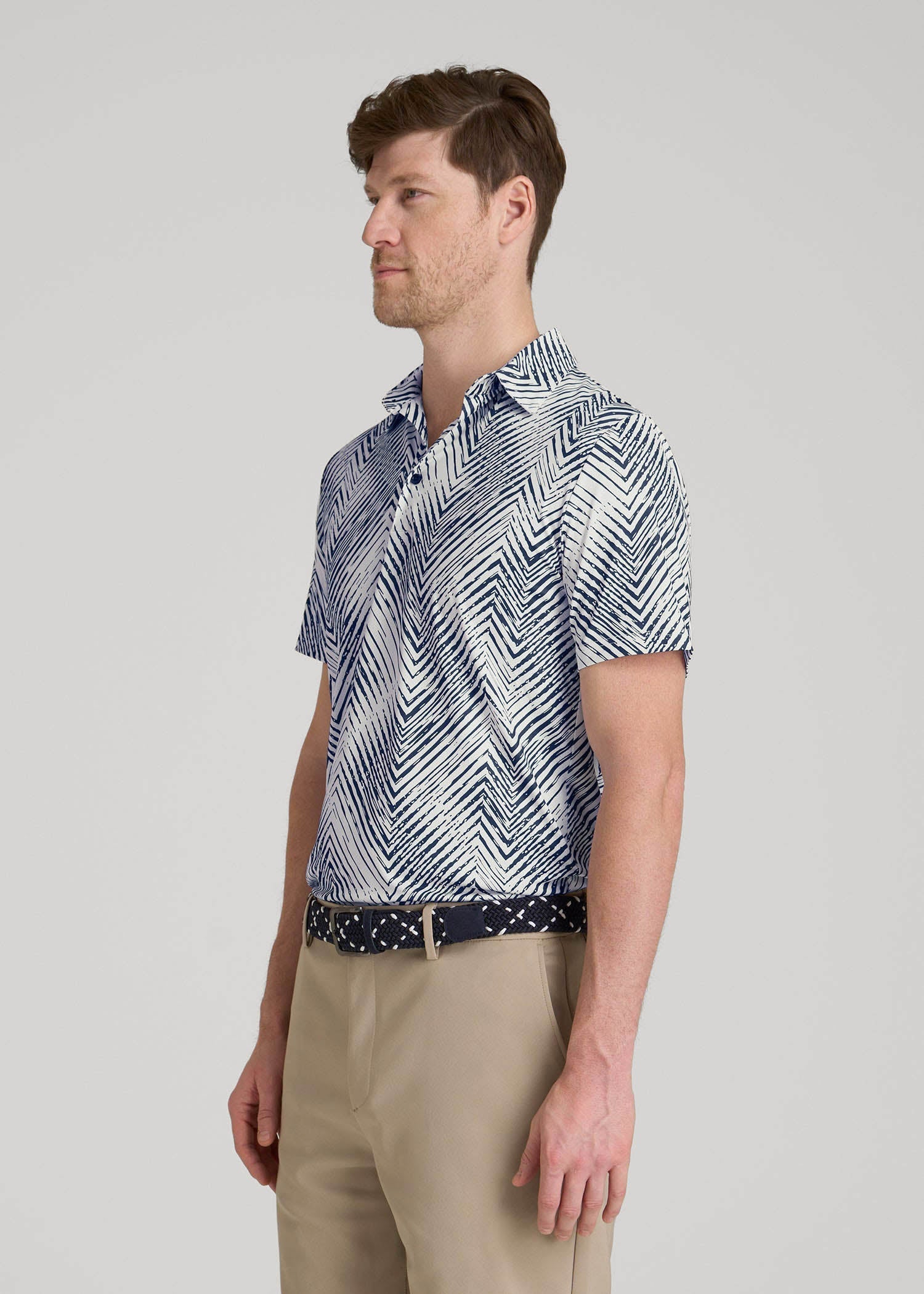 Golf Performance Polo Shirt for Tall Men in Navy Chevron