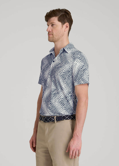 Golf Performance Polo Shirt for Tall Men in Navy Chevron