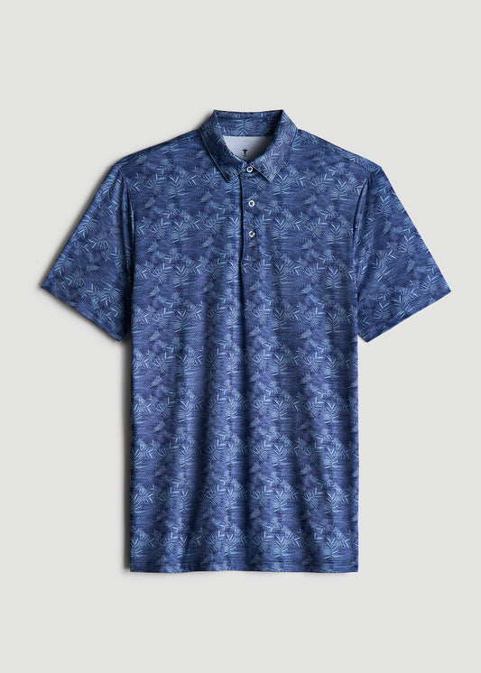 Golf Performance Print Tall Men's Polo Shirt in Navy Palms