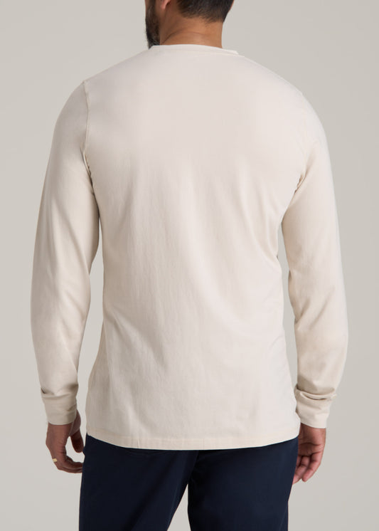 Pima Stretch Knit Henley Shirt for Tall Men in Light Stone