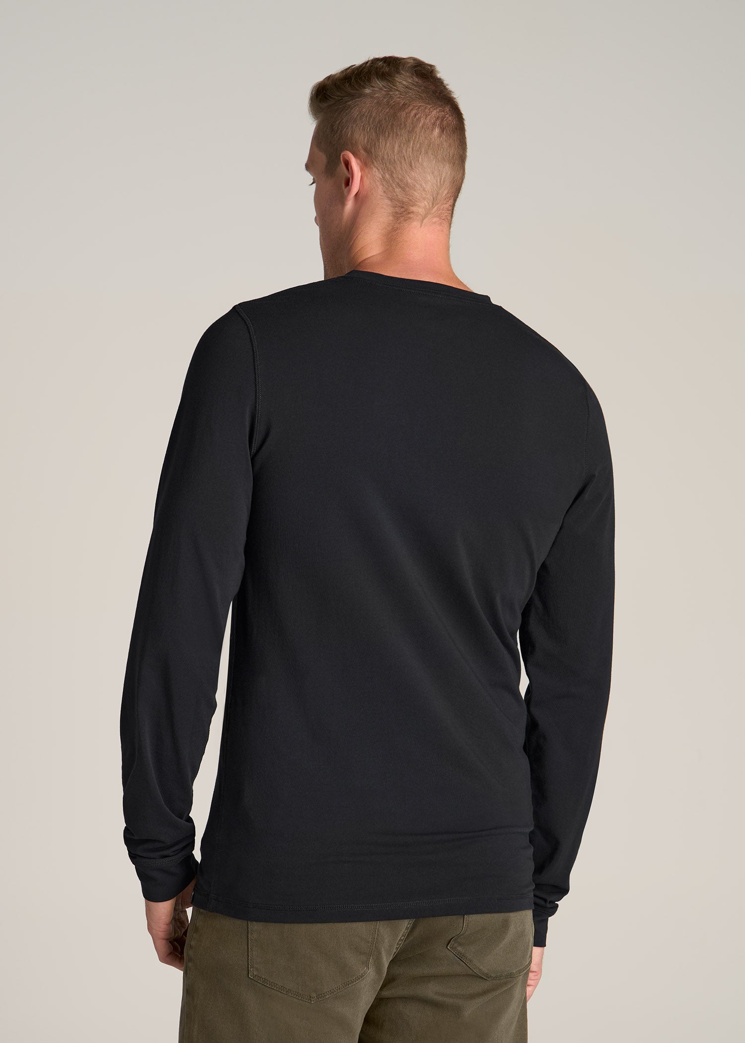 Pima Stretch Knit Henley Shirt for Tall Men in Black