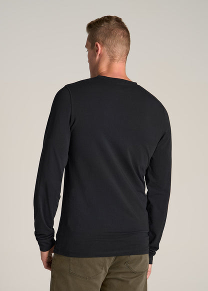 Pima Stretch Knit Henley Shirt for Tall Men in Black