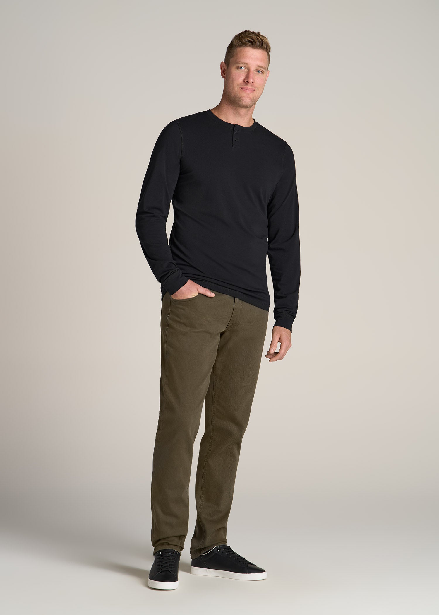 Pima Stretch Knit Henley Shirt for Tall Men