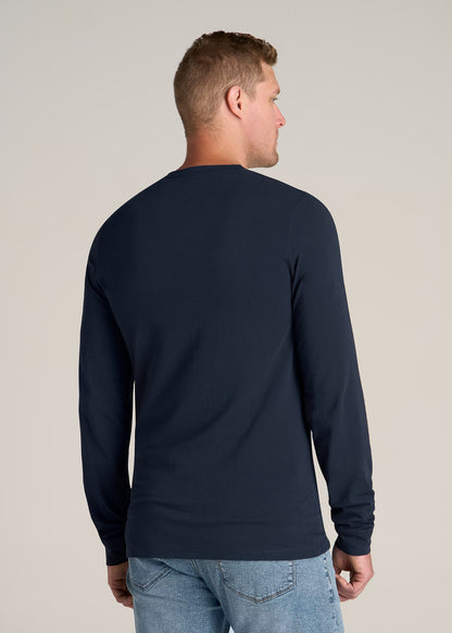 Pima Stretch Knit Henley Shirt for Tall Men in Evening Blue