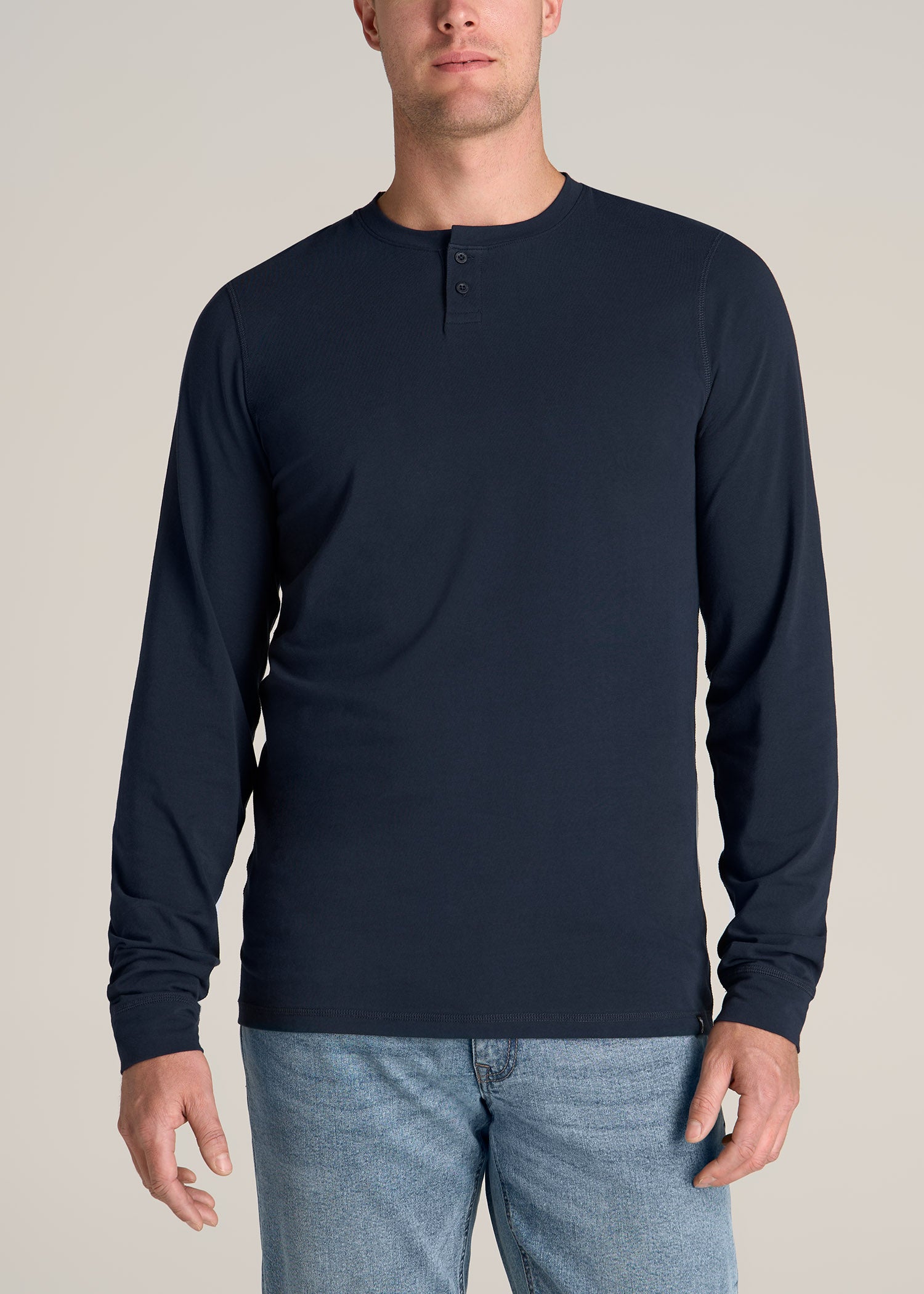 American-Tall-Men-Pima-Stretch-Knit-Henley-Evening-Blue-front