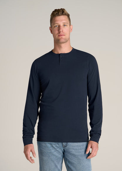 Pima Stretch Knit Henley Shirt for Tall Men in Evening Blue