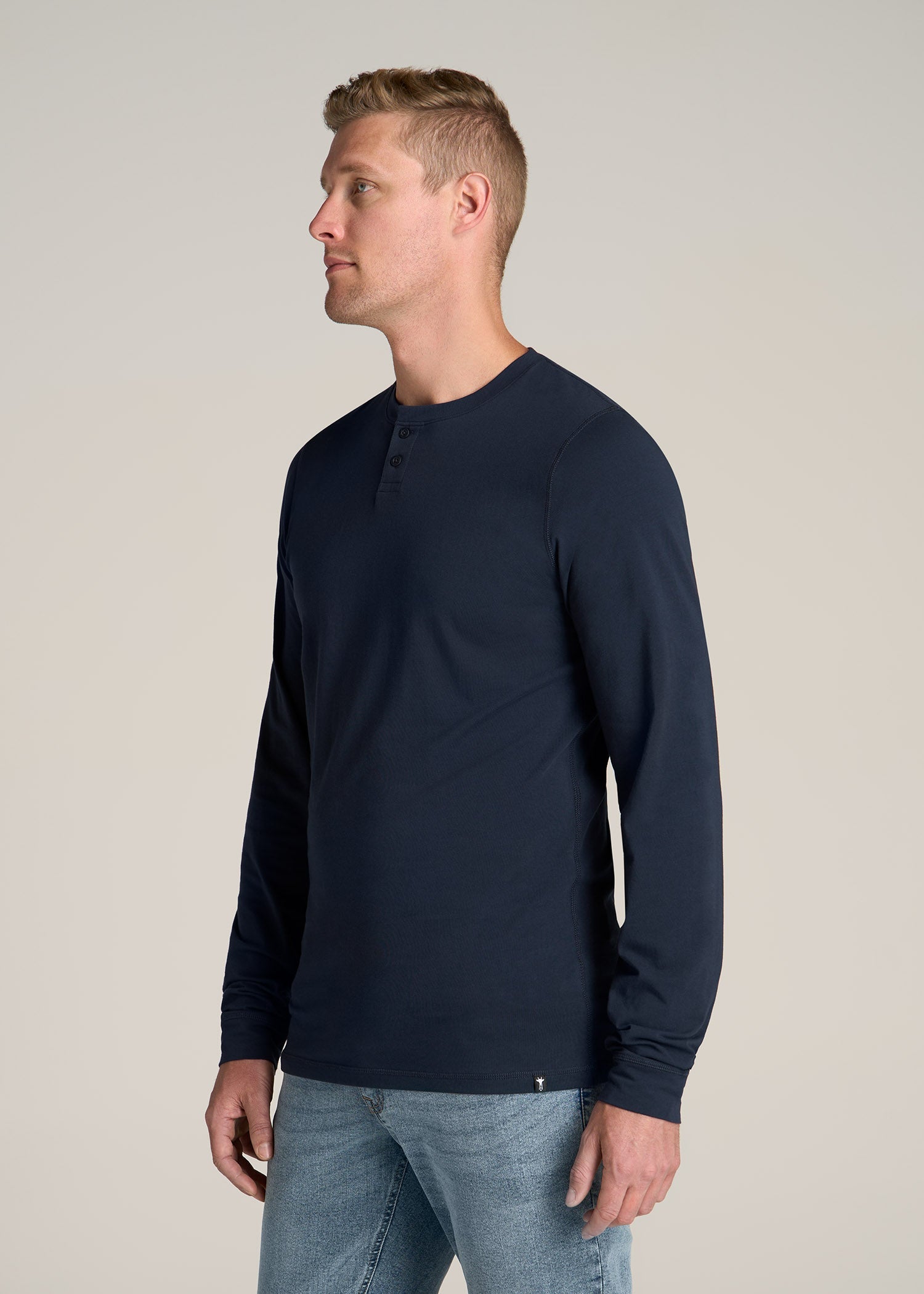 Pima Stretch Knit Henley Shirt for Tall Men in Evening Blue