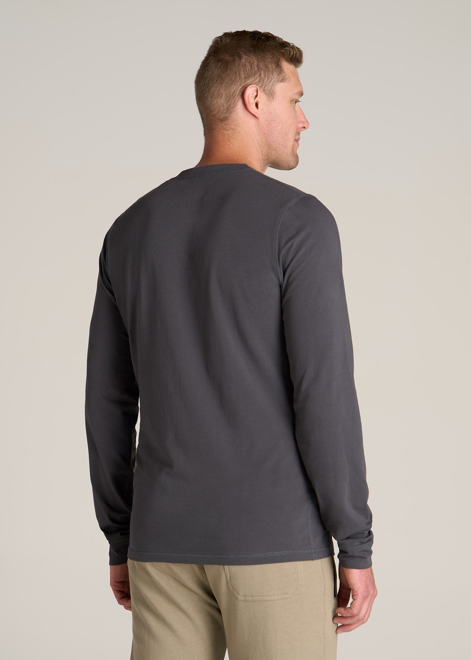 Pima Stretch Knit Henley Shirt for Tall Men in Iron Grey