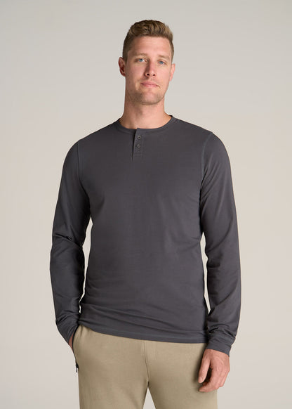 Pima Stretch Knit Henley Shirt for Tall Men in Iron Grey