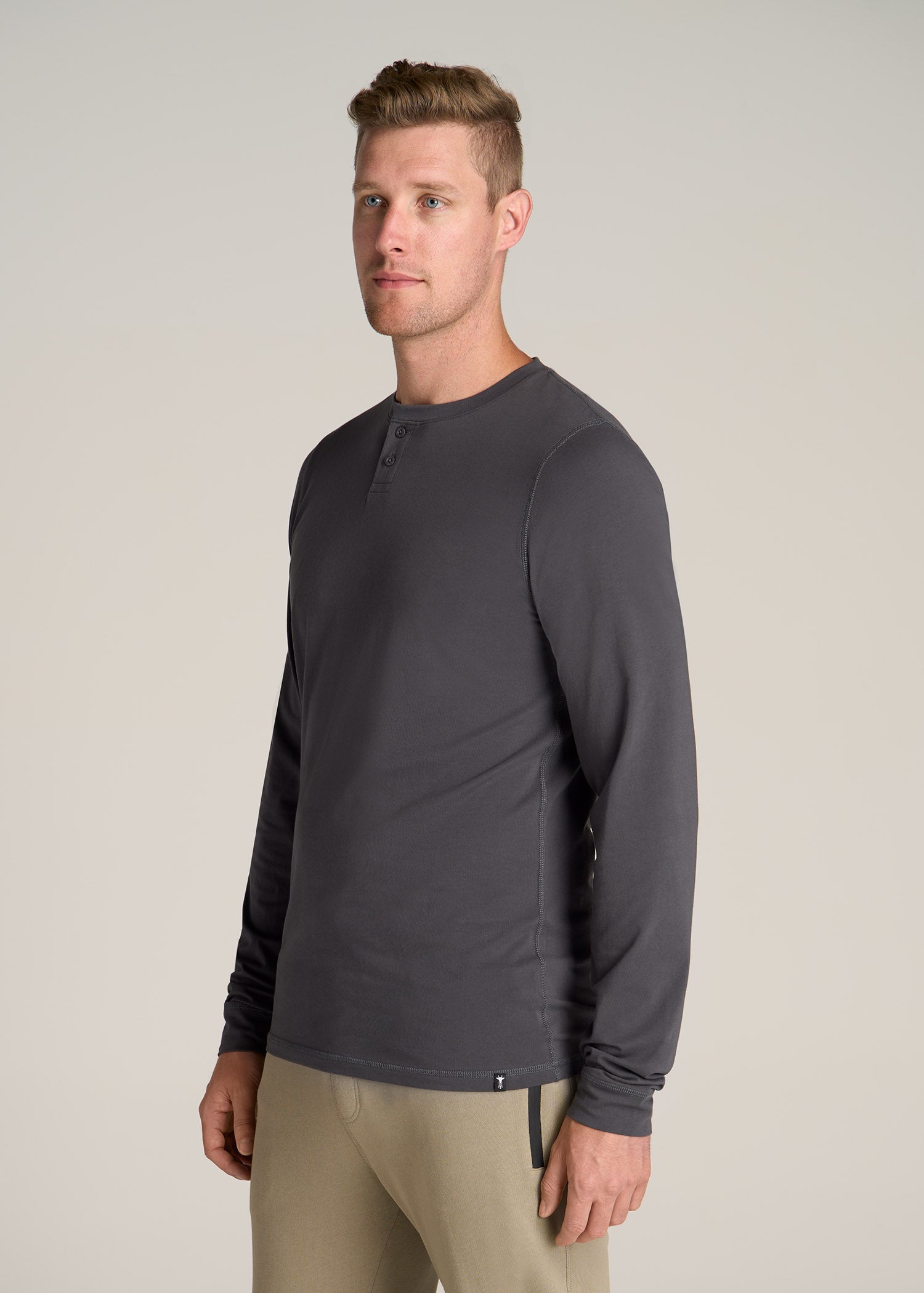 Pima Stretch Knit Henley Shirt for Tall Men in Iron Grey