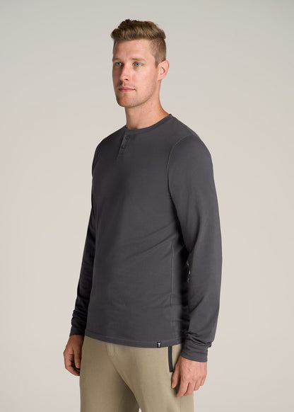 Pima Stretch Knit Henley Shirt for Tall Men in Iron Grey