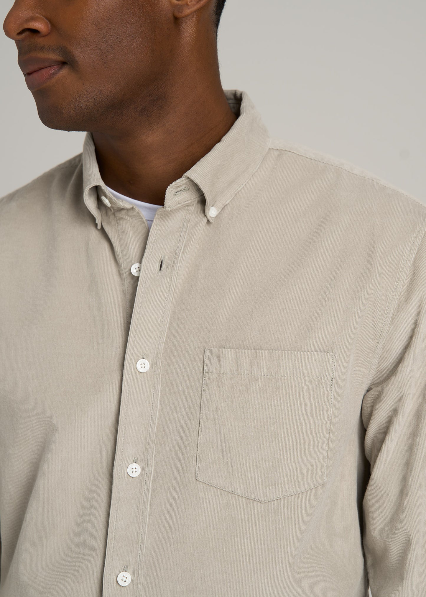 Pincord Button Shirt for Tall Men in Stone