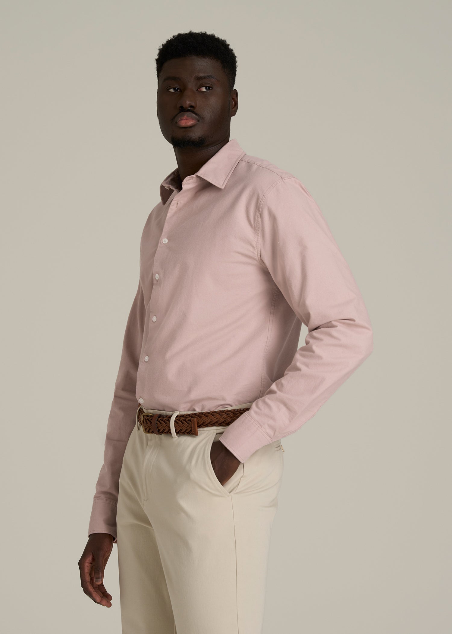 Pinpoint Oxford Shirt for Tall Men in Desert Rose